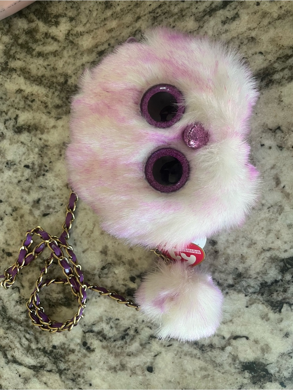 TY Plush Pink and White Fuzzy Owl Crossbody Purse Bag for Kids